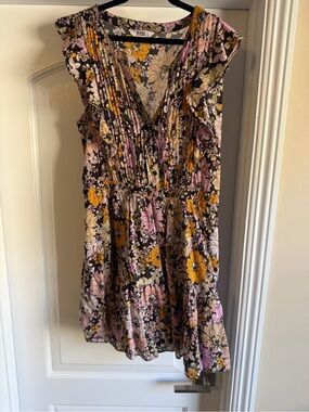 Steve Madden Black Floral Mini Dress with Pink & Mustard Flowers